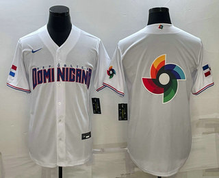 Men%27s Dominican Republic Baseball 2023 White World Baseball Big Logo With Patch Classic Stitched Jerseys